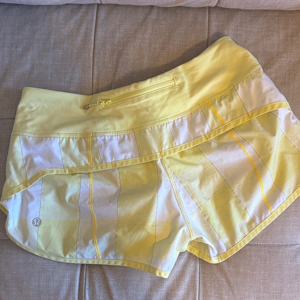 Lululemon Athletica Yellow and White Vintage Speed Up shorts - Picture 2 of 3